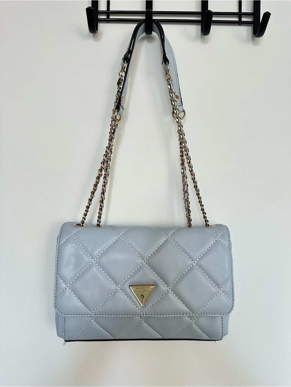 Guess Quilted Chain Shoulder Bag in Light Blue